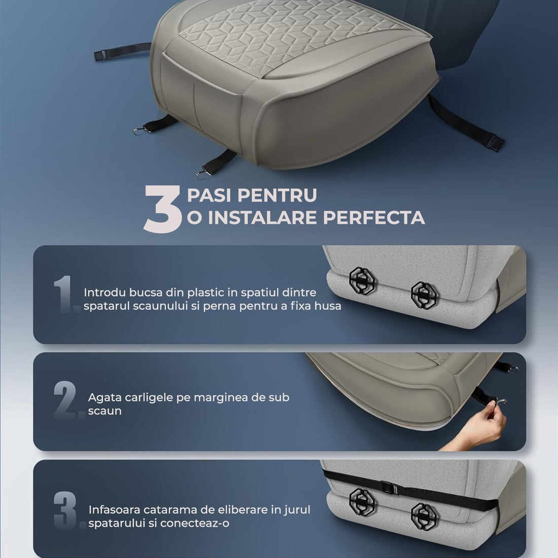 Husa Scaun Auto din Piele Ecologica Impermeabila Elindor®, Gri