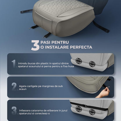 Husa Scaun Auto din Piele Ecologica Impermeabila Elindor®, Gri