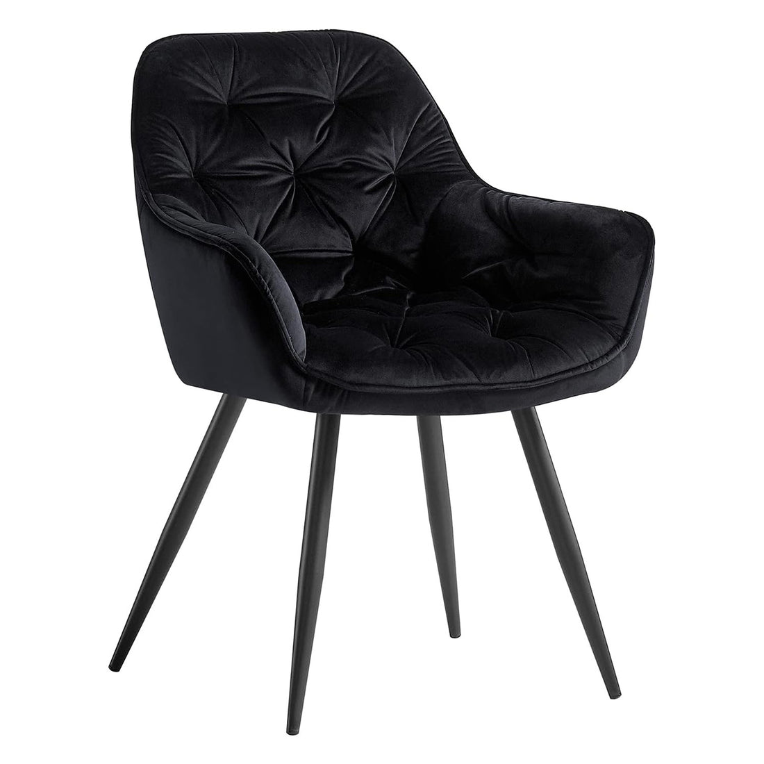 Set 2 Scaune Elindor® Ergonomice, Design Modern si Elegant, Scaun cu Spatar si cu Manere, din Catifea cu Picioare Metalice Negre, Potrivite pentru Living, Bucatarie, Birou, Dormitor, Latime Sezut 49 cm, 61 x 60 x 87 cm, Negru