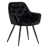 Set 2 Scaune Elindor® Ergonomice, Design Modern si Elegant, Scaun cu Spatar si cu Manere, din Catifea cu Picioare Metalice Negre, Potrivite pentru Living, Bucatarie, Birou, Dormitor, Latime Sezut 49 cm, 61 x 60 x 87 cm, Negru