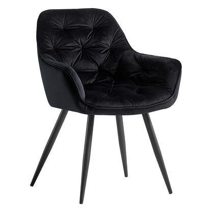 Set 2 Scaune Elindor® Ergonomice, Design Modern si Elegant, Scaun cu Spatar si cu Manere, din Catifea cu Picioare Metalice Negre, Potrivite pentru Living, Bucatarie, Birou, Dormitor, Latime Sezut 49 cm, 61 x 60 x 87 cm, Negru