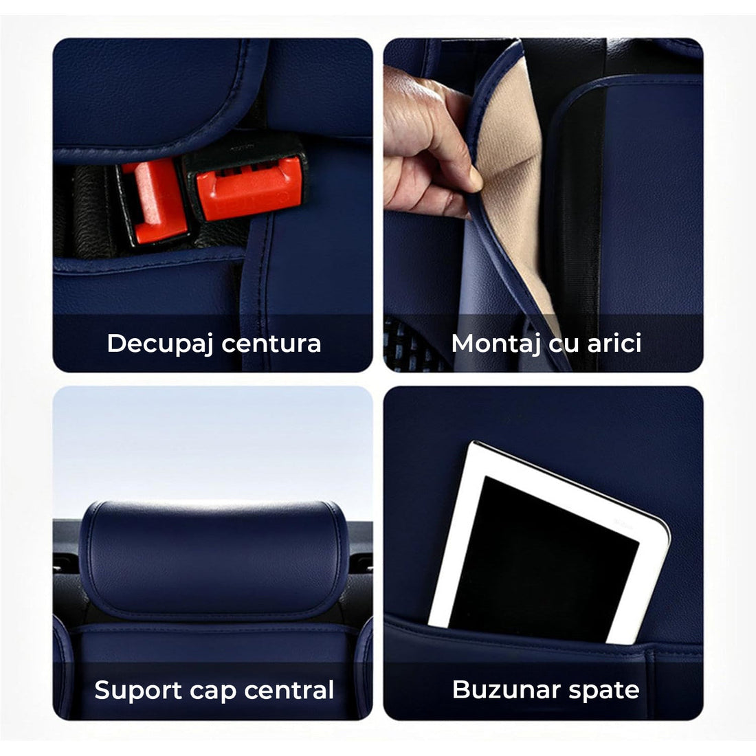 Set 5 Huse Scaune Auto Elindor®, Impermeabile, Universale, Protectie Fata/Spate, Piele Ecologica si Matase Sintetica, Compatibile cu Logan, Golf, Qashqai, Tucson, Montaj Rapid, Accesorii Masina Interior, Albastru