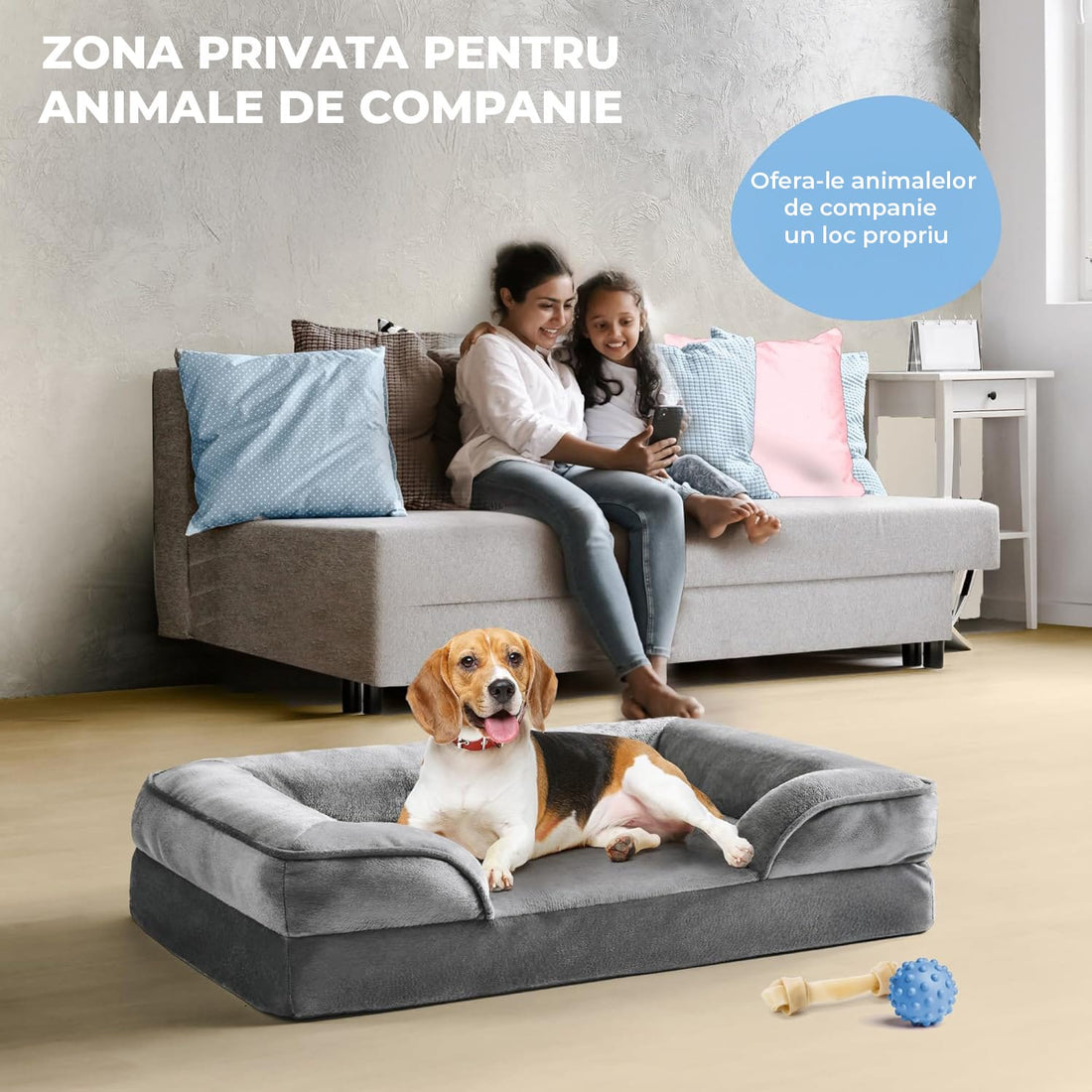 Pat confortabil pentru animale Elindor®, moale, mărimea L, 88.5x63x15 cm, gri