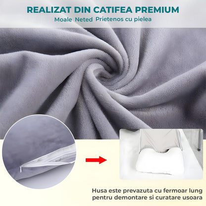 Perna Gravide si Alaptare Elindor®, Multifunctionala, Forma de U, Husa din Bumbac Satinat Detajabila, Lavabila, Suport Burta, Picioare, Cap, Gat, Spate, Ideala Pentru Formit Lateral, 3 kg, 79 x 152  cm, Gri