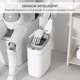 Cos de Gunoi cu Senzor Elindor® cu Capacitate 9.5l, Capac Inteligent Anti-Miros, Deschidere Silentioasa, Design Elegant, Subtire, Ideal pentru Baie, Bucatarie, Birou, Dormitor, Perfect pentru Colectare Deseuri, Rezistent la Apa IPX5 Alb