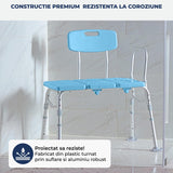 Scaun pentru Cada și Duș Elindor® cu Spătar și Mâner Detasabil, Albastru