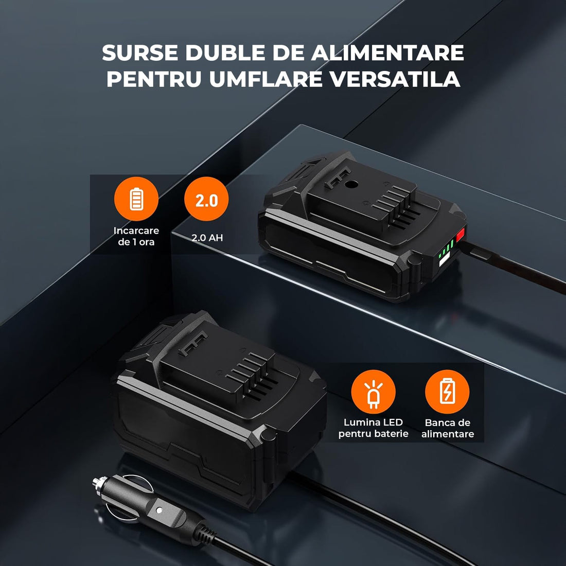 Compresor Auto Portabil Elindor® 160 PSI, Alimentare Dubla AC/DC, Galben