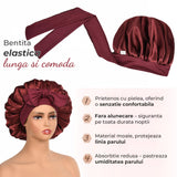 Boneta Satin Dubla Elindor® Pentru Protectia Parului, Banda Reglabila, Burgundy
