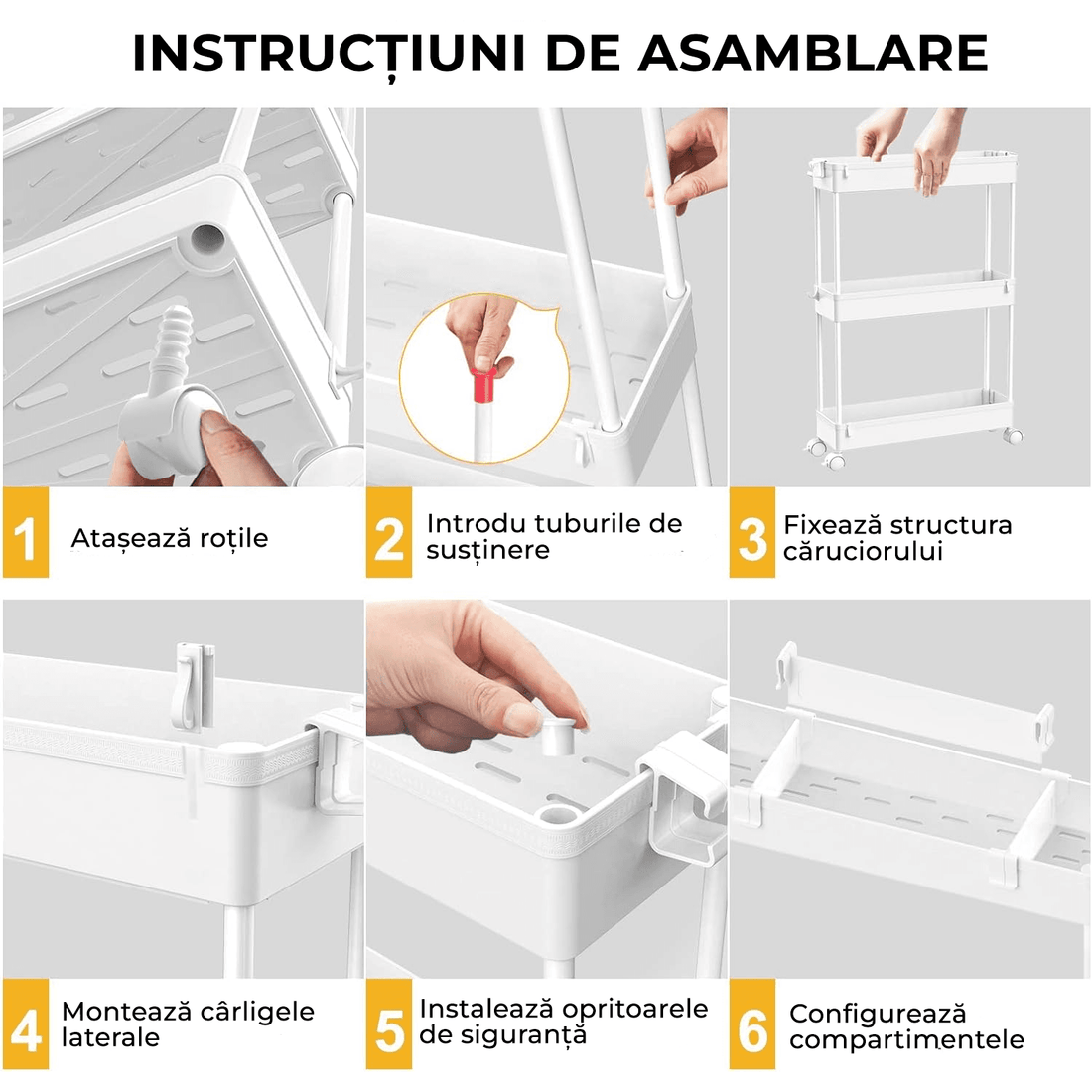 Carucior de Depozitare Slim Elindor®, Organizare, 3 Niveluri, Carlige pentru Chei, Organizator Multifunctional pentru Baie, Birou, Bucatarie, Spalatorie, Locuri Inguste, ABS, Alb