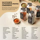 Set 24 Recipiente Condimente Elindor® din Sticla cu Capac din Inox, cu Sita, Organizator Bucatarie, Organizatoare Sertar, Borcane 120 ml, 2 Tipuri de Etichete si Palnie Metalica Accesorii Depozitare, Transparent
