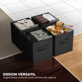 Set 6 Cutii Depozitare Elindor® Pliabile, Tip Sertar, Organizator pentru Dormitor Studentesc, Organizatoare pentru Dulap, Cutie Organizare, Cos Multifunctional, Separator Haine, Paturi, Jucarii, Pentru Dormitor, Living, 26.5 x 26.5 x 28 cm, Negru