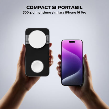 Incarcator Wireless 3 in 1 Portabil Magsafe Elindor®, 15W Qi Fast Charger, Stand Magnetic Pliabil de Birou, Charging Station pentru Apple Watch, AirPods, Telefon Compatibil iPhone, Incarcatoare fara Fir, Statie de Incarcare, Negru