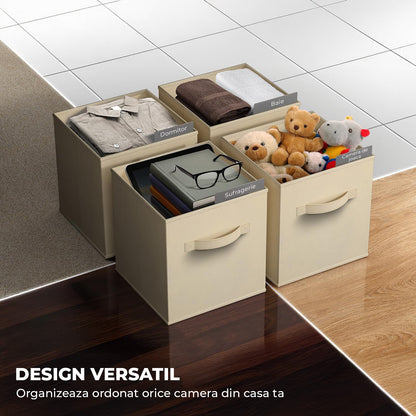 Set 6 Cutii Depozitare Elindor® Pliabile, Tip Sertar, Organizator pentru Dormitor Studentesc, Organizatoare pentru Dulap, Cutie Organizare, Cos Multifunctional, Separator Haine, Paturi, Jucarii, Pentru Dormitor, Living, 26.5 x 26.5 x 28 cm, Bej