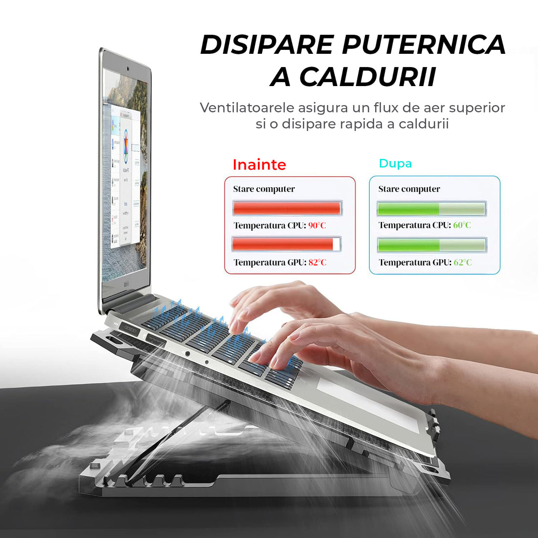 Cooler Laptop Gaming RGB Elindor® Suport cu Unghi Reglabil 6-12 cm, Dimensiuni Compatabile 12-17.3 Inch, 5 Ventilatoare Puternice si Silentioase 15dB cu Viteza Ajustabila, 2 Porturi USB, pentru Birou, Calatorii, 41,6 x 28,5 x 2,8 cm, Negru