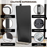 Oglinda Neagra Dreptunghiulara Decorativa Elindor® cu Rama din Aluminiu, 165x60 cm, cu Suport de Podea sau Sistem Prindere pe Perete, Ideala pentru Dormitor, Living sau Hol