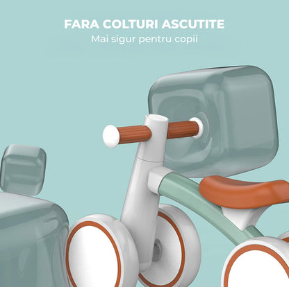 Bicicleta Fara Pedale Elindor® pentru Copii, cu 4 Roti, Usoara, Silentioasa, Robusta, Sa Ergonomica, Dezvolta Echilibrul si Coordonarea, pentru Copii de 12-24 Luni, 36 × 56 × 25 cm, Verde