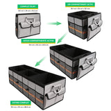 Organizator Auto Portbagaj Elindor®, Antiderapant, Impermeabil, Pliabil, Compartimente Multiple, Organizator Cargo pentru SUV, Depozitare Portbagaj, Dimensiuni 89 x 35 x 30 cm, Manere Aluminiu, Banda Reflectorizanta, Accesorii Auto, Gri