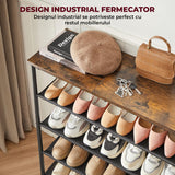 Organizator pentru Pantofi Elindor® Pantofar cu 5 Nivele Mari, Fara Gauri, Suport Metalic pentru Papuci, Dulap Hol, Dormitor, Economisire Spatiu, Depozitare Incaltaminte, 75 x 30 x 91 cm, Negru/Maro