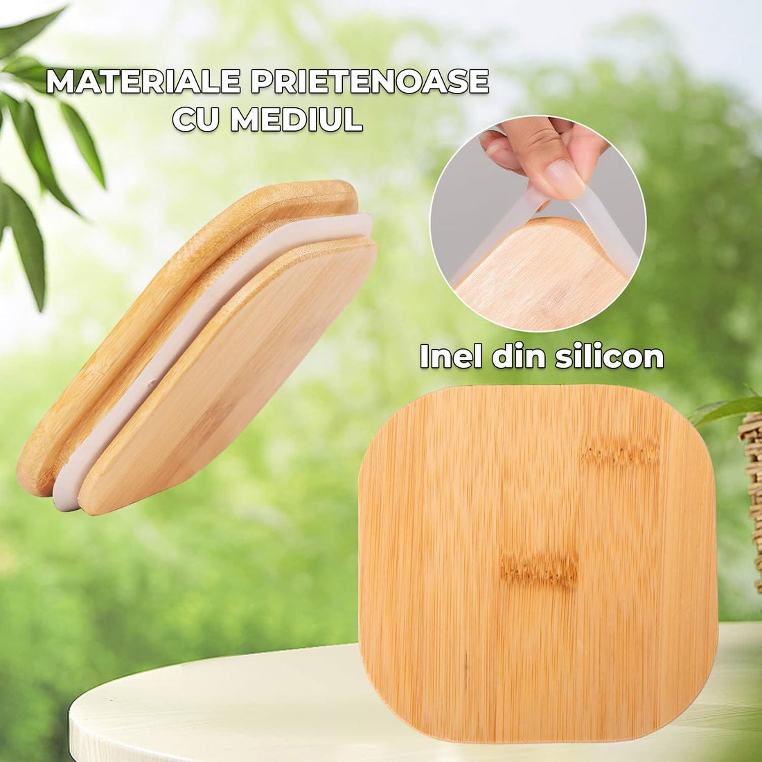 Set 6 Borcane Elindor® Depozitare Sticla, Capacitate 1Litru, Capace Bambus, Etanse, pentru Bucatarie