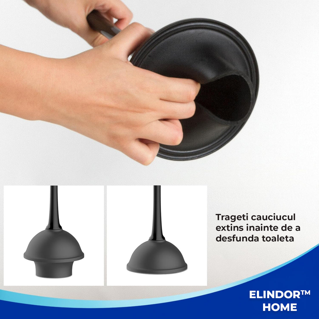 Set Perie WC si Pompa Silicon Elindor® de Toaleta sau Chiuveta, pentru Baie, Suport Discret, Maner Ergonomic, Perie 360°, Ventuza Puternica, fara Gaurire, Accesorii pentru Uz Casnic, Comercial, Rulote, 21 x 16 x 46 cm, Negru