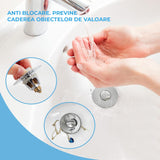 Dop Universal pentru Chiuveta Elindor, Dop de Scurgere Tip Pop-Up pentru Guri de Scurgere, Universal, cu Filtru pentru Par Anti-Infundare, Sita de Scurgere pentru Chiuveta de Baie sau Bucatarie, Argintiu