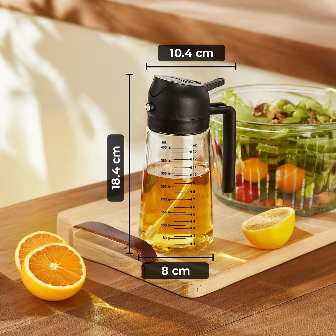 Pulverizator Ulei 2 în 1 Elindor®, Oliviera 470ml, Sticla Dozatoare Multifunctionala, Control Precis, pentru Gatit, Friteuza cu Aer, Salate  Material Sticla si PVC, Design Dual, Negru