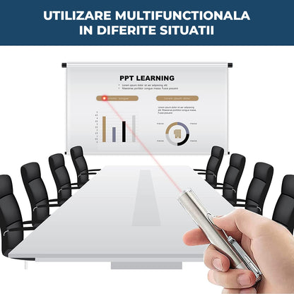 Jucarie Interactiva Elindor® pentru Pisici si Caini, Laser Pointer Reincarcabil USB, 7 Moduri Ajustabile, Lanterna LED, Otel Inoxidabil, Argintiu