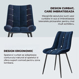 Set 2 Scaune Elindor® Ergonomice, Design Contemporan, Scaun cu Spatar si fara Manere, din Catifea cu Picioare Metalice Negre, Potrivite pentru Living, Bucatarie, Birou, Dormitor, Latime Sezut 46 cm, 85.5 x 45 x 42 cm, Albastru Marin