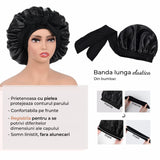 Boneta Satin Dubla Elindor® Pentru Protectia Parului, Banda Reglabila, Negru