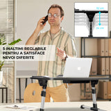 Masa Pliabila pentru Laptop Elindor® Suport Inaltime Reglabila pe 5 Niveluri, Unghi Ajustabil, Antiderapanta, Usor de Depozitat, Birou Portabil cu Sertar de Depozitare si Suport pentru Mouse, Utilizare in Orice Loc, Ideala la Munca sau Mic Dejun la Pat, N