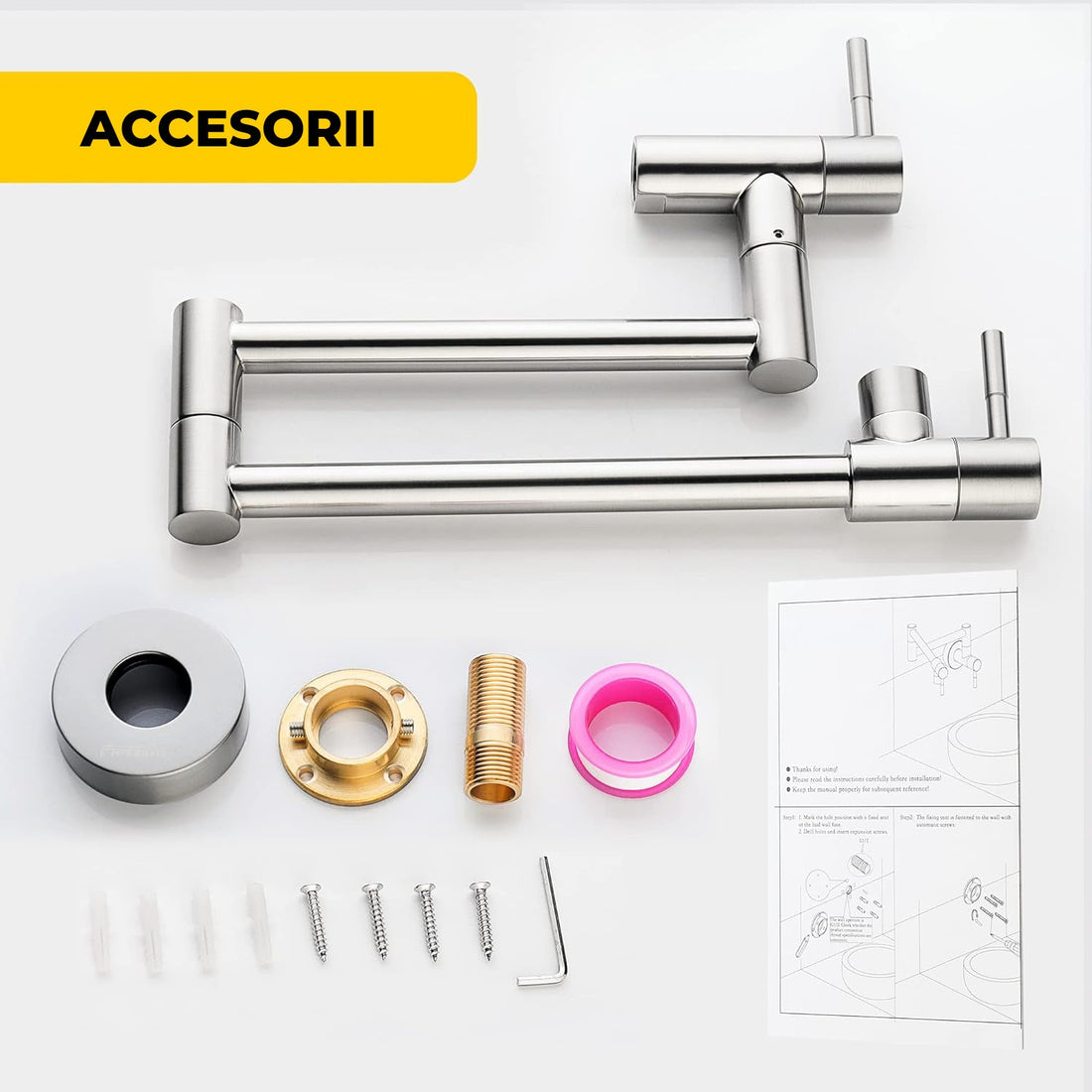 Baterie Bucatarie Elindor®,Pipa Extensibila, Design Modern, Argintiu