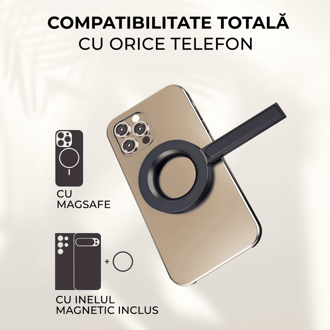 Trepied Magsafe Elindor® pentru iPhone, Selfie Stick, Telecomanda Bluetooth, Negru