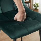 Set 2 Scaune Elindor® Ergonomice, Design Contemporan, Scaun cu Spatar si fara Manere, din Catifea cu Picioare Metalice Negre, Potrivite pentru Living, Bucatarie, Birou, Dormitor, Latime Sezut 44 cm, 87 cm Inaltime Totala, Verde Smarald