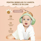 Casti Antifonice Elindor® pentru Bebelusi, Varsta intre 3 si 18 luni, cu Pernute Moi pentru Urechi, Benzi Anti-alunecare din Silicon, Prindere cu Arici, 3 Dimensiuni Reglabile, Reducere a Zgomotului cu 25 dB, Accesorii Bebe, Verde