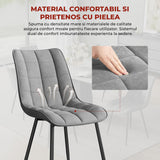 Set 2 Scaune Elindor® Ergonomice, Design Contemporan, Scaun cu Spatar si fara Manere, din Catifea cu Picioare Metalice Negre, Potrivite pentru Living, Bucatarie, Birou, Dormitor, Latime Sezut 46 cm, 85.5 x 45 x 42 cm, Gri Deschis