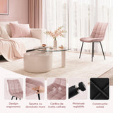 Set 2 Scaune Elindor® Ergonomice, Design Contemporan, Scaun cu Spatar si fara Manere, din Catifea cu Picioare Metalice Negre, Potrivite pentru Living, Bucatarie, Birou, Dormitor, Latime Sezut 46 cm, 85.5 x 45 x 42 cm, Roz