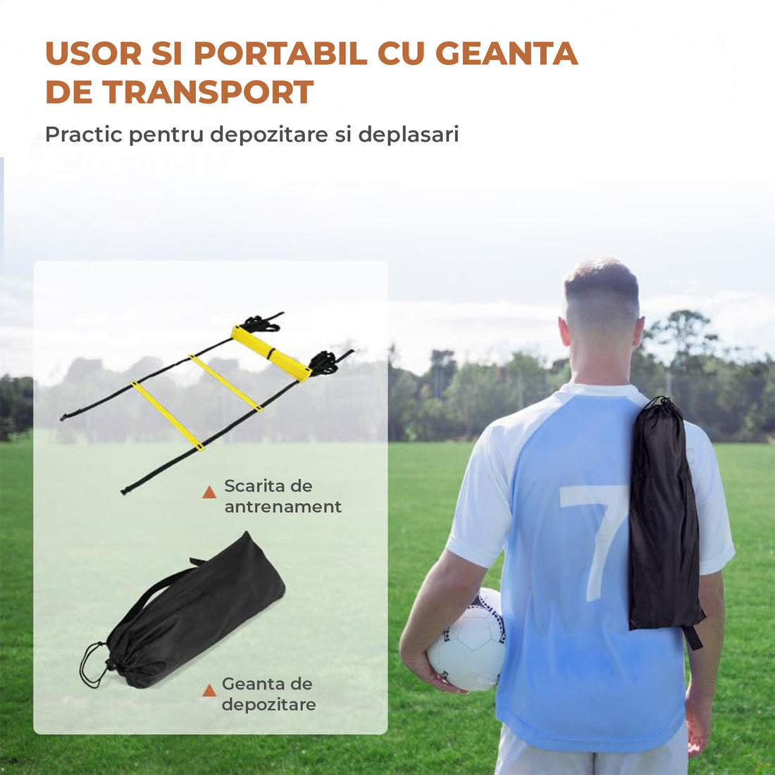 Scara de Antrenament Elindor® pentru Agilitate, Viteza, Rezistenta, Coordonare, Rapiditate, cu 12 Trepte, Lungime Reglabila Treapta 38-42 cm, Interior / Exterior, Geanta de Transport Inclusa, 500 x 42 cm, Galben / Negru