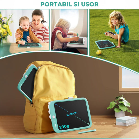 Tableta LCD Desen Elindor® 10 Inch, Jucarie Educativa Pentru Copii, Portabila, Albastru