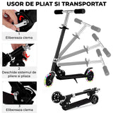 Trotinetă Elindor® Pliabilă cu Ghidon Ajustabil, Roți LED, Negru
