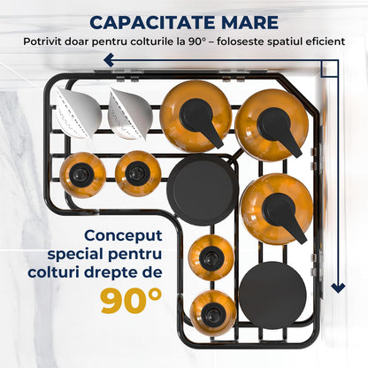 Set 5 Rafturi de Dus Elindor® Polita cu Adeziv, Etajera de Baie pentru Colt, Raft cu Carlige, din Otel Carbon, Suport Prosop si Sapun, Organizator Baie sau Etajere Depozitare in Bucatarie, Accesorii Sanitare, Negru