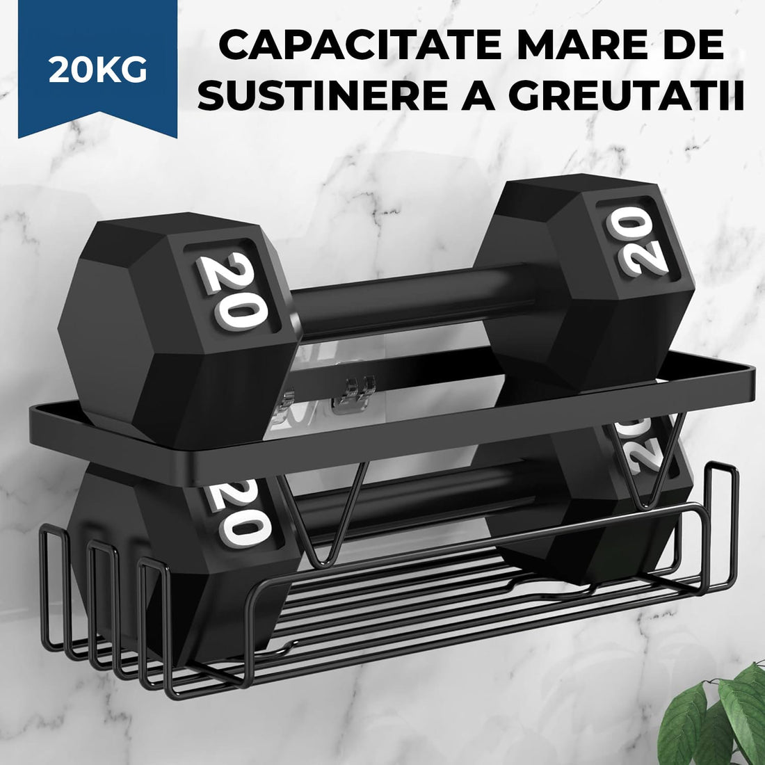 Set 3 Rafturi Elindor® pentru Duș, din Oțel Inoxidabil, Adeziv Puternic, Negru