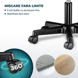 Scaun Rotativ Elindor® cu Roti, Ergonomic, fara Spatar si Manere, Design Compact, Tapitat cu Burete Moale, cu Picior Metalic, Potrivite pentru Living, Bucatarie, Birou, Dormitor, Inaltime Ajustabila, 48 x 48 x 46-60 cm, Negru