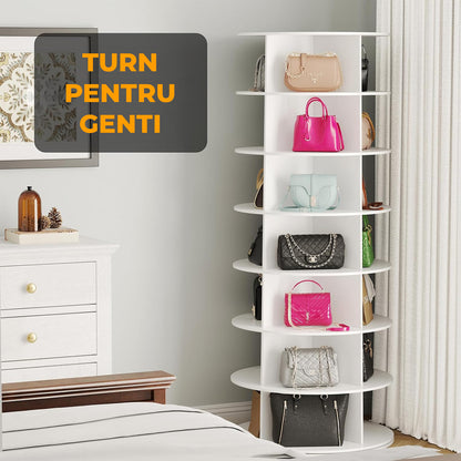 Organizator pentru Pantofi Elindor® Pantofar cu 4x 7 Nivele, Rotativ 360°, Suport pentru Papuci, Dulap Hol, Dormitor, Economisire Spatiu, Depozitare Incaltaminte, 59×59×160 cm, Alb