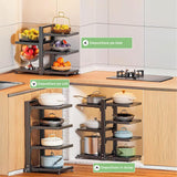 Organizator Vase Elindor®, Suport Oale Chiuveta, Ideal pentru Farfurii, Oale, Tigai, cu 7 Compartimente si 6 Nivele, pentru Bucatarie Multifunctional, pentru Blat sau in Dulap, 51 x 22.6 x 53 cm, Negru