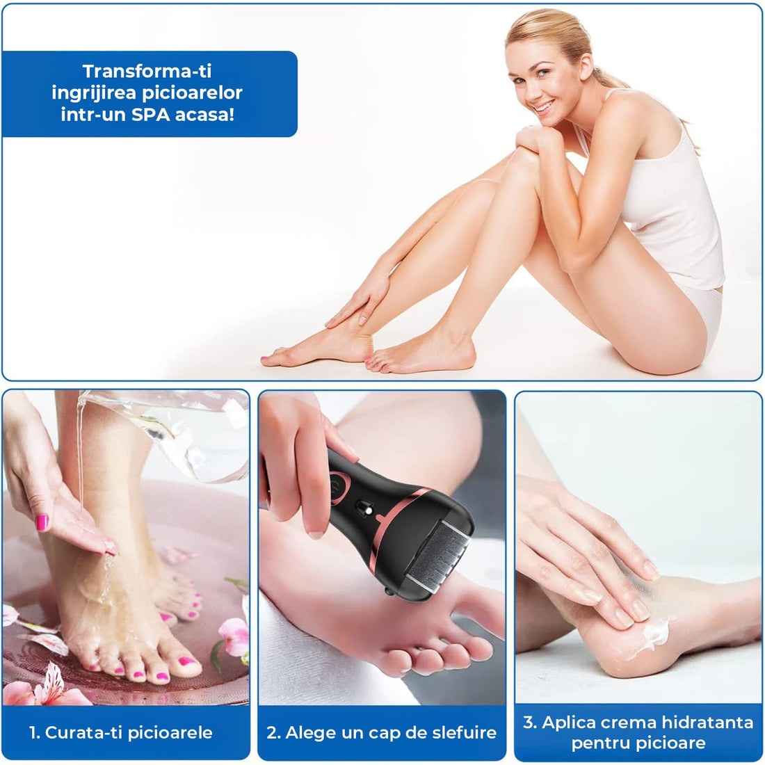 Pila Electrica Elindor® pentru Talpi si Calcaie, cu 3 Role de Slefuire, Display Digital, Rezistenta la Apa, Incarcare USB, 2 Viteze, Negru