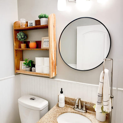 Oglinda Rotunda Elindor®, Diametru 60 cm, Rama din Aluminiu, Stil Modern, Baie, Hol, Negru