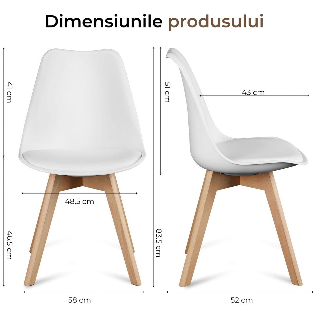 Set 4 Scaune Elindor® Stil Retro, Piele Ecologică și Picioare din Lemn, Albe