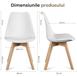 Set 4 Scaune Elindor® Stil Retro, Piele Ecologică și Picioare din Lemn, Albe