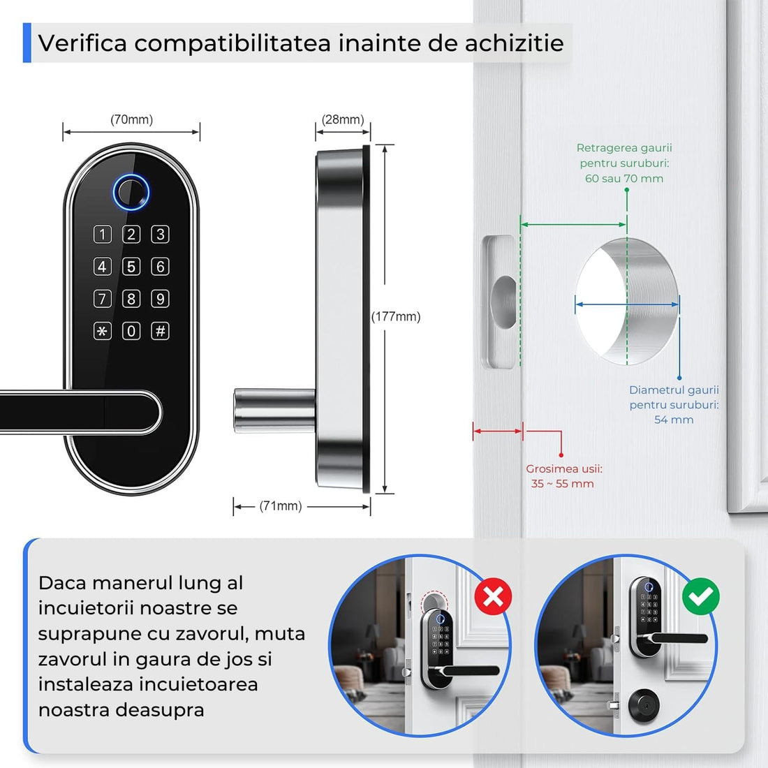 Yala Inteligentă Elindor® cu Amprentă și Cod de Acces, Fără Cheie