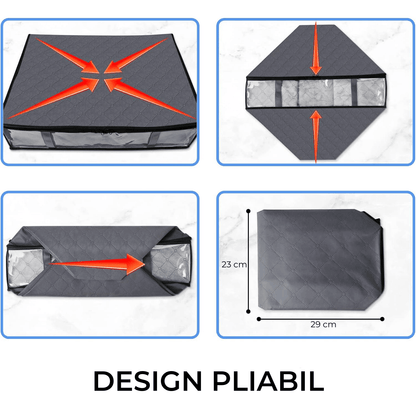 Set 2 Cutii Pliabile de Depozitare Elindor®, Organizatoare pentru Haine si Paturi, Potrivit pentru depozitare Sub Pat, Ideal pentru Dormitor, Dulap, Dormitor Studentesc, Plapumi, Gri